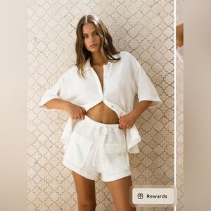 Sabo Skirt Kase Shorts and top white knit set